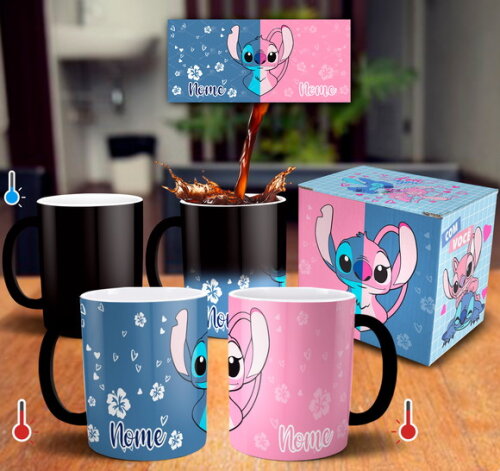 Caneca Mágica Stitch Presente Namorados com Nome - Mod 005