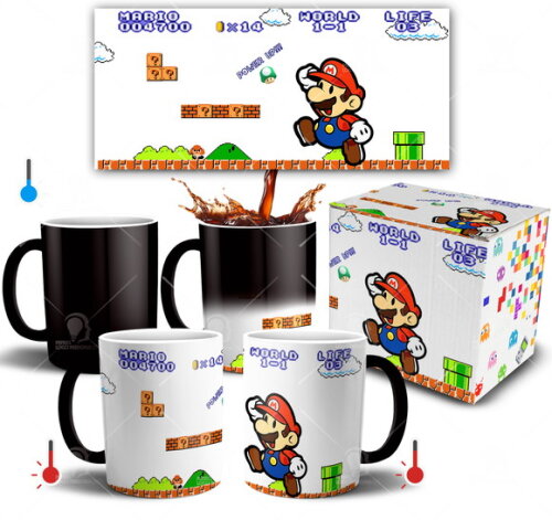 Caneca Mágica Super Mário brós Game Nintendo + Caixinha