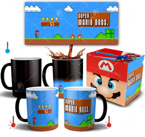 Caneca Mágica Super Mário brós Game Nintendo + Caixinha