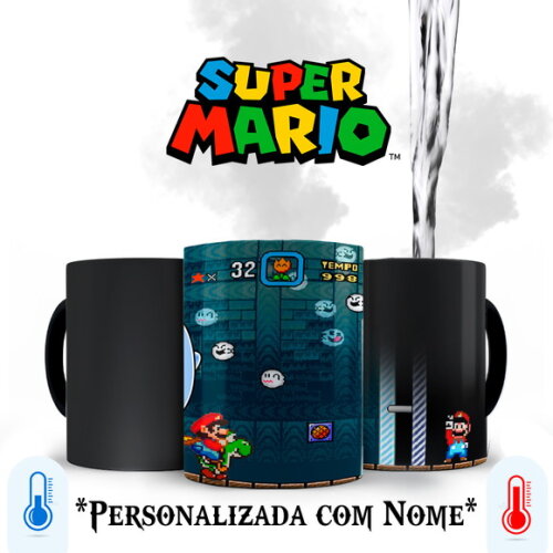 Caneca Mágica Super Mário Personalizado com Nome