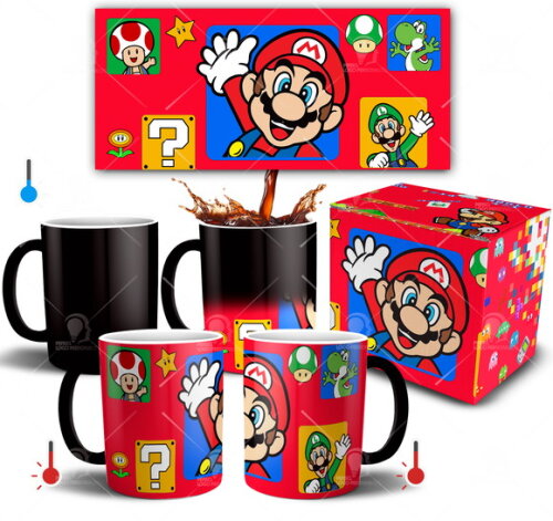 Caneca Mágica Super Mário brós Game Nintendo + Caixinha