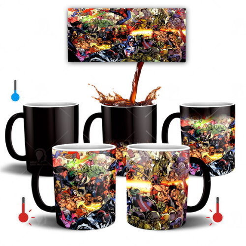 Caneca Mágica universo Marvel Quadrinhos + Caixinha