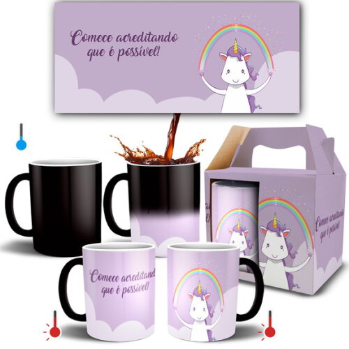Caneca Mágica Unicórnio Personalizada Com Nome + Caixa #003