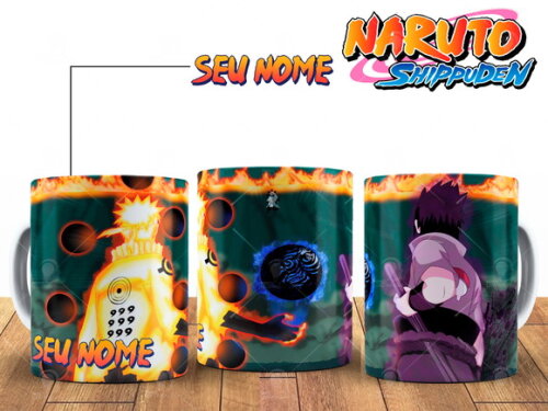 Caneca Naruto e Sasuke vs Uchiha Madara com seu Nome