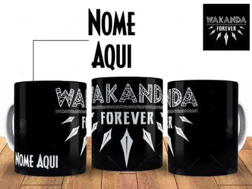Caneca Pantera Negra Wakanda Forever com seu Nome