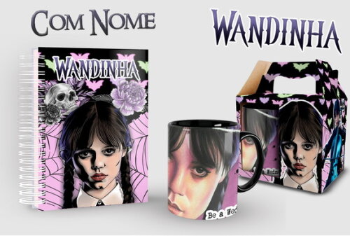 Caneca Personalizada + Kit Agenda Série Wandinha com Nome