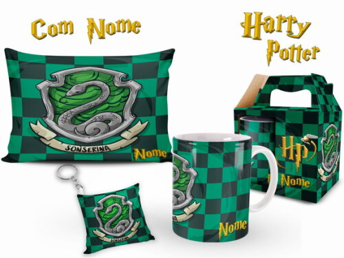 Caneca Personalizada + Kit Harry Potter Sonserina