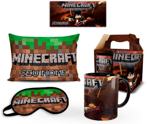 Caneca Personalizada + Kit Jogo Minecraft Com Nome - Mod 001