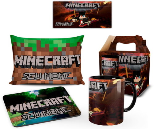 Caneca Personalizada + Kit Jogo Minecraft Com Nome - Mod 002