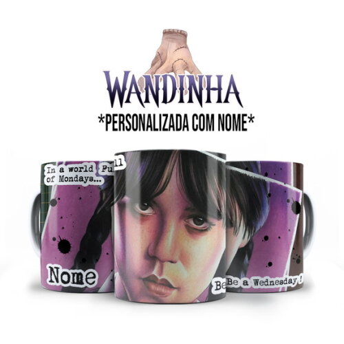 Caneca Personalizada + Kit Série Wandinha com Nome