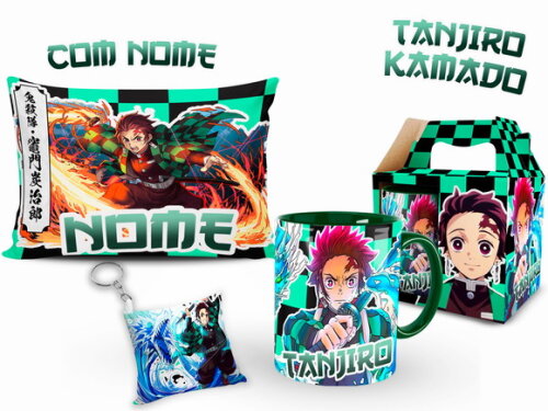 Caneca Personalizada + Kit Tanjiro Demon Slayer com Nome