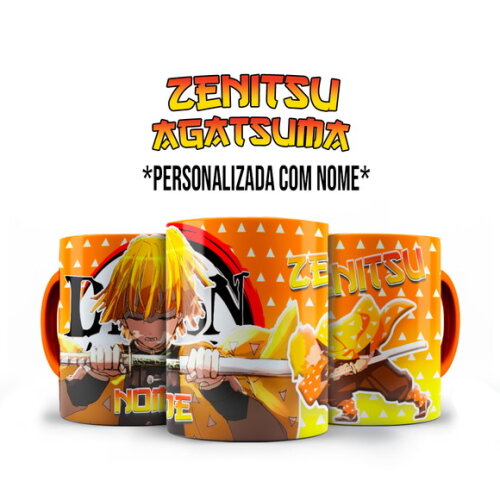 Caneca Personalizada + Kit Zenitsu Demon Slayer com Nome
