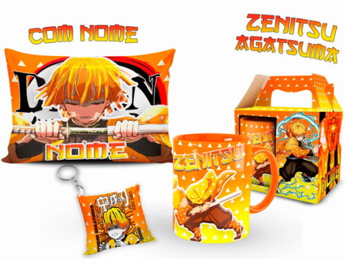 Caneca Personalizada + Kit Zenitsu Demon Slayer com Nome