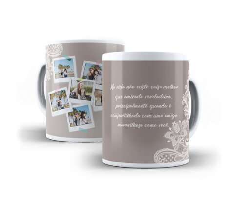 Caneca Personalizada Amizade Mosaico 6 Fotos + Caixinha