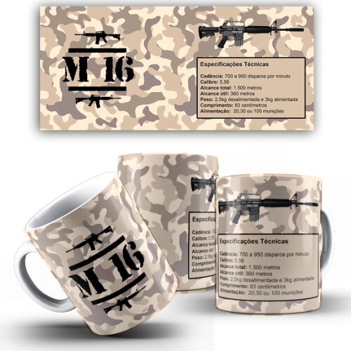 Caneca Personalizada Arma M16 + Caixinha
