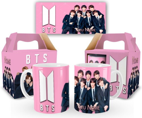 Caneca Personalizada Bts K-pop com Nome + Caixinha