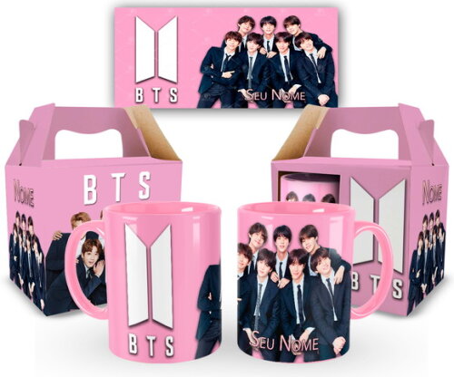 Caneca Personalizada Bts K-pop com Nome + Caixinha