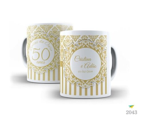 Caneca Personalizada Casamento Bodas De Ouro 50 Anos 2 unid