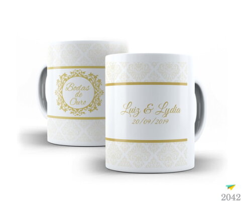 Caneca Personalizada Casamento Bodas De Ouro 50 Anos 2 unid