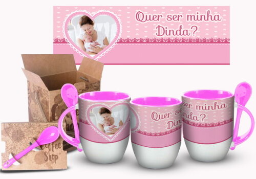 Caneca Personalizada com colher Dindo e Dinda 2 unidades!!