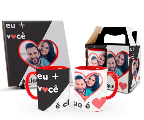 Caneca Personalizada E Azulejo Eu + Você É Amor + Caixinha!!