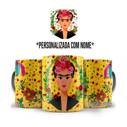 Caneca Personalizada Frida Kahlo Pintura artística com Nome