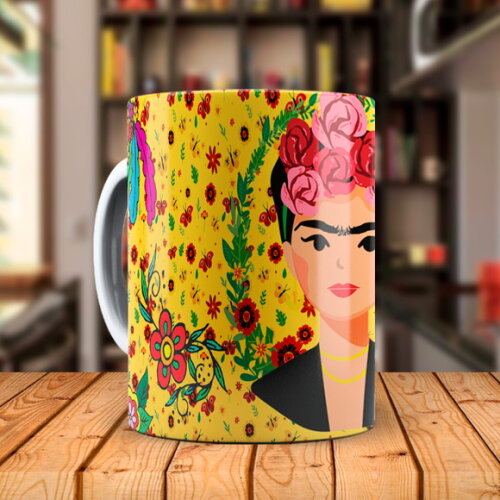 Caneca Personalizada Frida Kahlo Pintura artística com Nome
