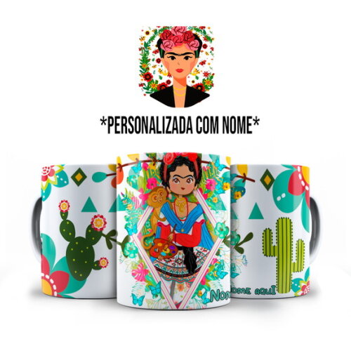Caneca Personalizada Frida Kahlo Autoretrato com Nome