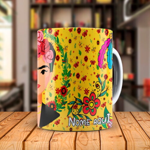 Caneca Personalizada Frida Kahlo Pintura artística com Nome