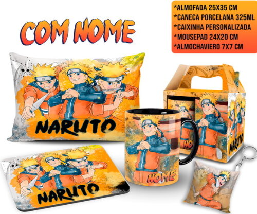 Caneca Personalizada Naruto + Kit com Nome Personalizado