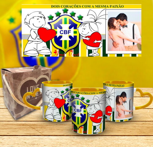 Caneca Personalizada Seleção Brasil com sua Foto+Caixinha #1