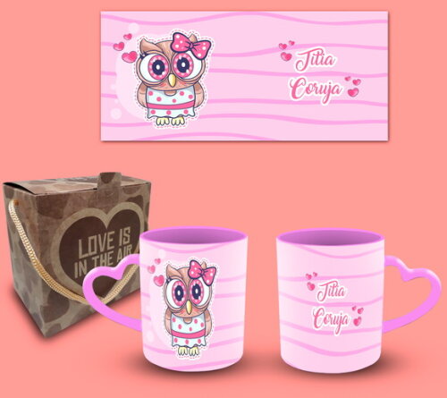 Caneca Personalizada Titia Coruja + Caixinha Kraft #3