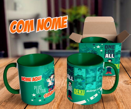Caneca Personalizado Midoriya Boku no Hero + Caixinha