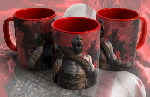 Caneca porcelana colorida personalizada God Of War