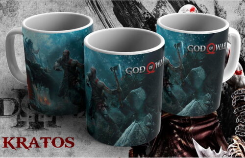 Caneca porcelana colorida personalizada God Of War