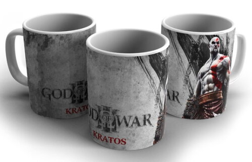 Caneca porcelana colorida personalizada God Of War