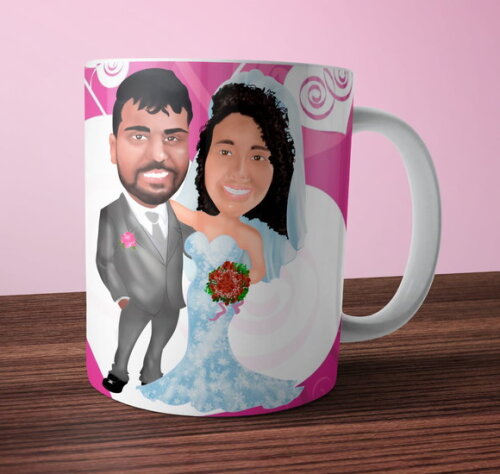 Caneca Porcelana Personalizada Caricatura Casamento!!!!