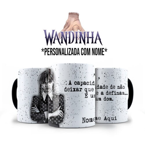 Caneca Preto Série Wandinha com Nome Personalizado