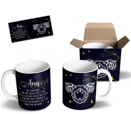 Caneca Signo Áries Personalizada Com Nome + Caixa