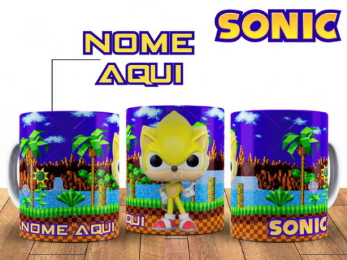 Caneca Sonic Amarelo Funko Personalize com seu Nome