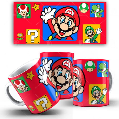 Caneca Super Mário brós Game Nintendo + Caixinha presente