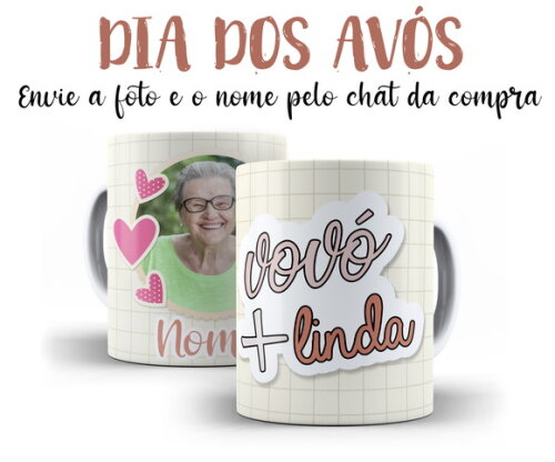Caneca Vovô Linda Dia dos Avós com Foto e Nome + Caixinha