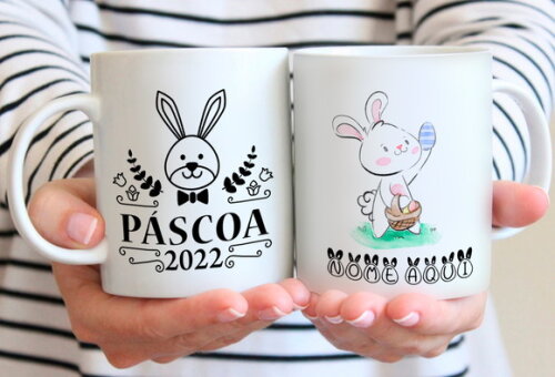 Kit 10 Canecas - Páscoa 2022 com Nome personalizado