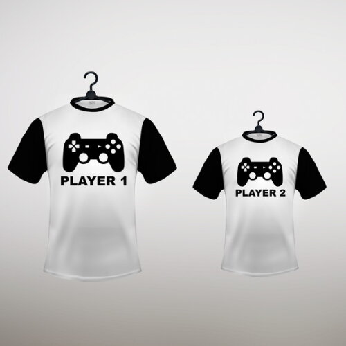 Kit 2 Camisetas Pai E Filho Play 1 e Play 2 - Mod 008