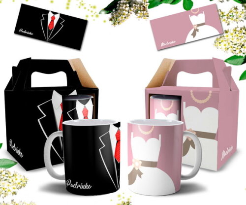 Kit 2 Canecas - Padrinho e Madrinha Casamento - Mod 003