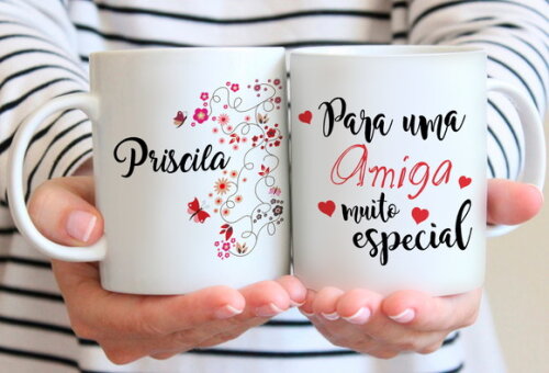 Kit 2 Canecas - Melhor Amiga Especial Amizade com Nome