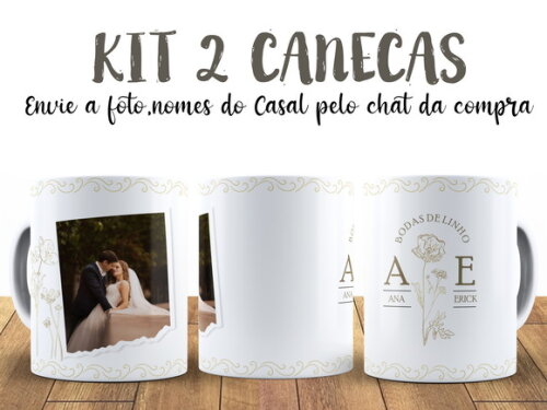 Kit 2 Canecas Bodas de Linho 13 anos com Foto + Caixinha