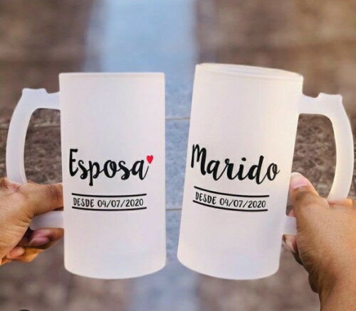 Kit 2 Canecas de Chopp Vidro Marido e Esposa Casamento