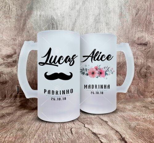 Kit 2 Canecas de Chopp Vidro Padrinho e Madrinha Casamento