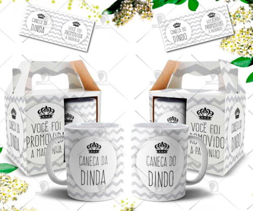 Kit 2 Canecas Dindo e Dinda Batizado - Mod 001